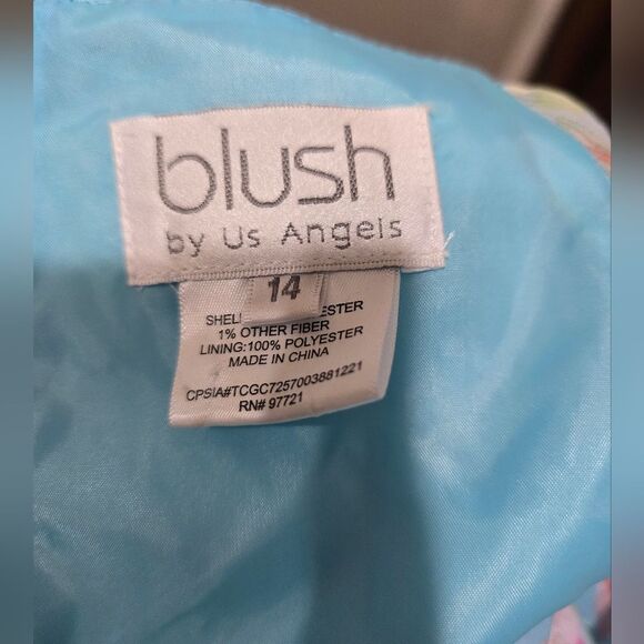 Blush By US Angels Girls Mirelle Floral FlutterSleeve Dress Sz 14 Blue/Pink NWOT - Picture 3 of 3